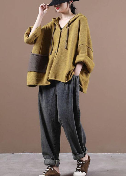 Loose Yellow Button Sweater Coat Fall