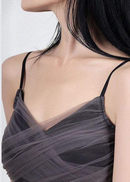 Black V Neck Patchwork Tulle Bow Cotton Tanks Summer