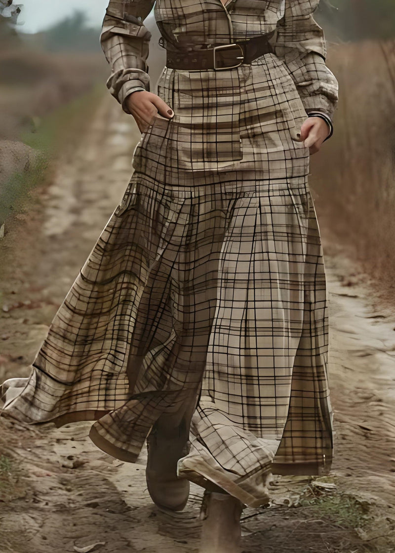 Peter Pan Collar Plaid Patchwork Cotton Long Dress Spring