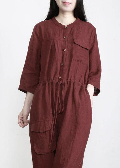 Chocolate Pockets Wide Leg Fall Linen Jumpsuit Pants