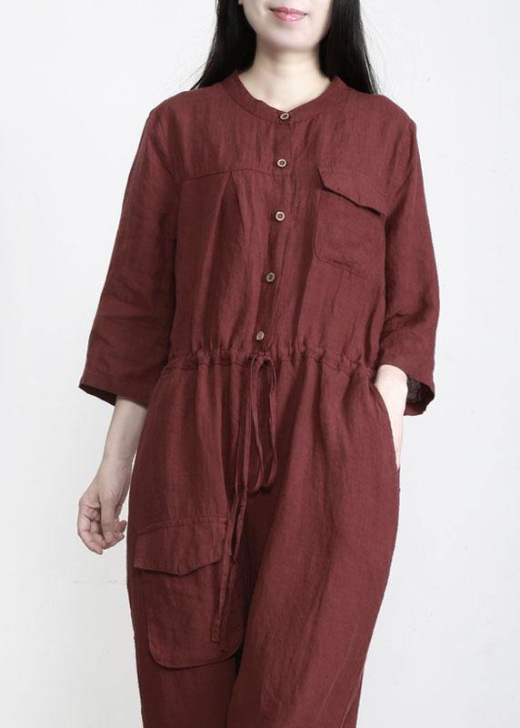 Chocolate Pockets Wide Leg Fall Linen Jumpsuit Pants