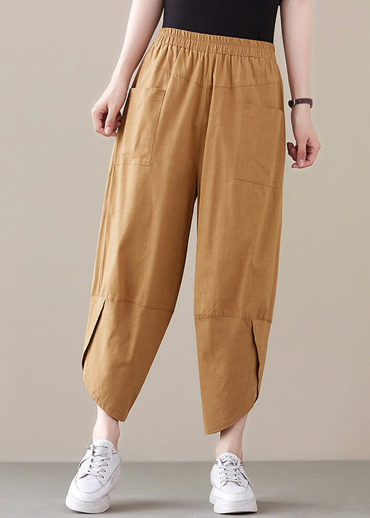 Khaki Pocket Patchwork Cotton Pants Spring