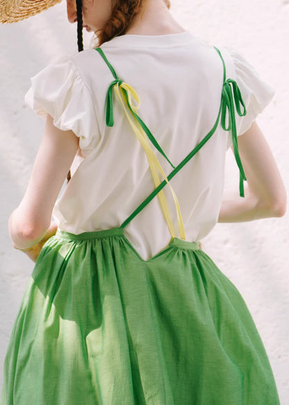 Green Lace Up Cotton Spaghetti Strap Skirt Summer