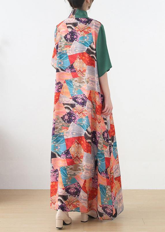Green Patchwork Print Vacation Summer Chiffon Dress
