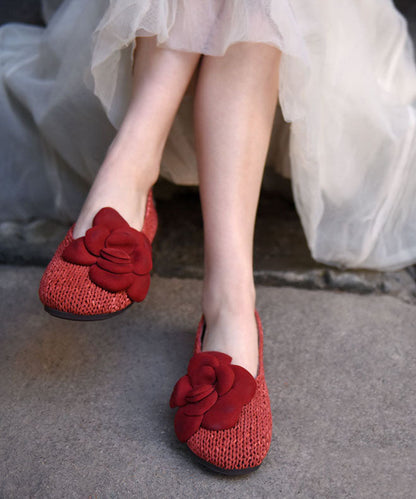 Handmade Red Flat Shoes Sheepskin Splicing