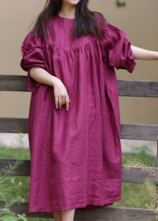 Loose Rose O-neck Patchwork Wrinkled Maxi Dresses Spring