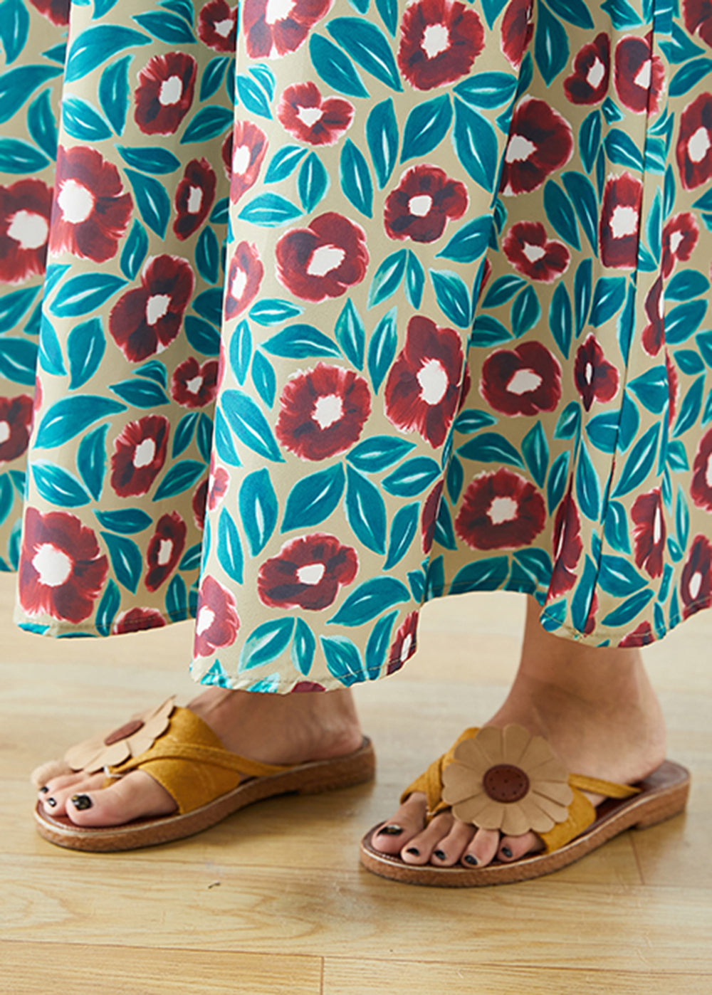 Morning Glory Print Exra Large Hem Cotton Skirt Fall