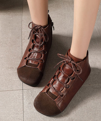 Splicing Boots Chocolate Comfortable Cowhide Leather Shelsea