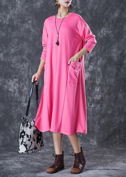 Pink Oversized Pockets Cotton Long Dress Fall