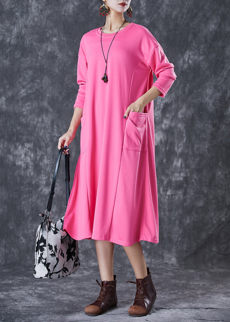 Pink Oversized Pockets Cotton Long Dress Fall