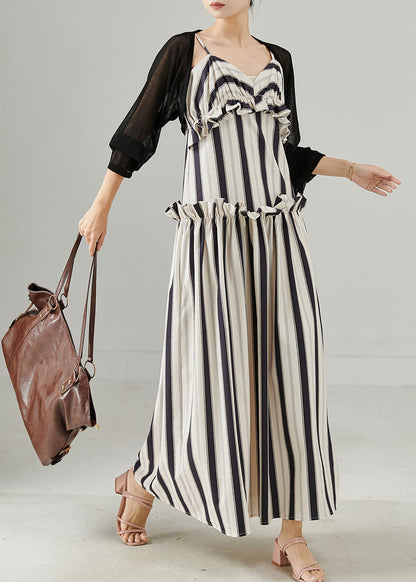 Khaki Ruffled Striped Cotton Sets 2 Pieces Fall