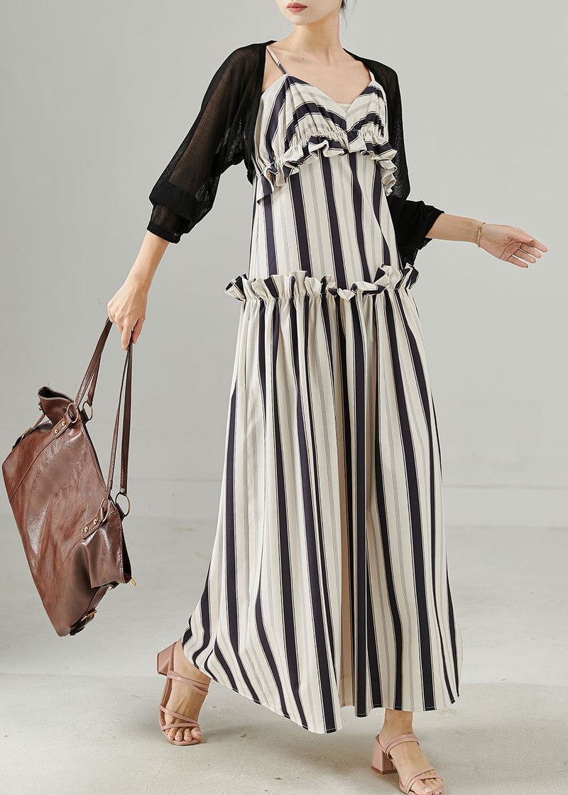 Khaki Ruffled Striped Cotton Sets 2 Pieces Fall