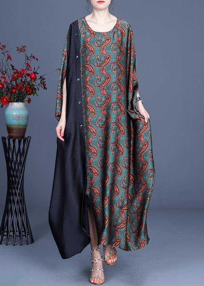 Green Print Batwing Sleeve Party Dress Summer Spring
