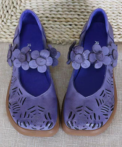 Handmade Cowhide Leather Purple Walking Sandals Hollow Out