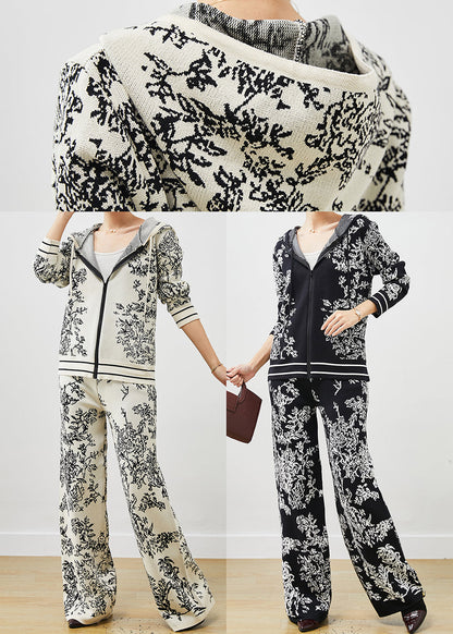 Style White Hooded Print Knit Sets 2 Pieces Spring