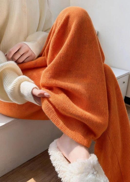 Orange High Waist Corduroy Wide Leg Pants Fall