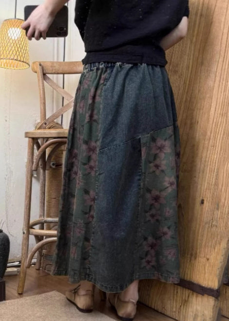 Blue Oversized Patchwork Denim a Line Skirt Summer