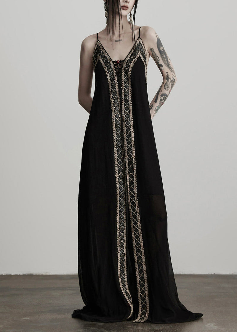 Black Tunic Patchwork Lace Cami Dress Summer