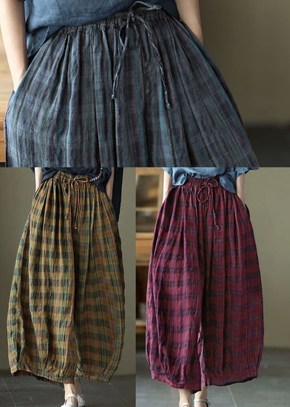 Red Elastic Waist Drawstring Cotton Pants Spring