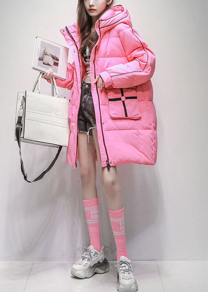 Pink Hooded Pockets Duck Down Winter Coats Winter