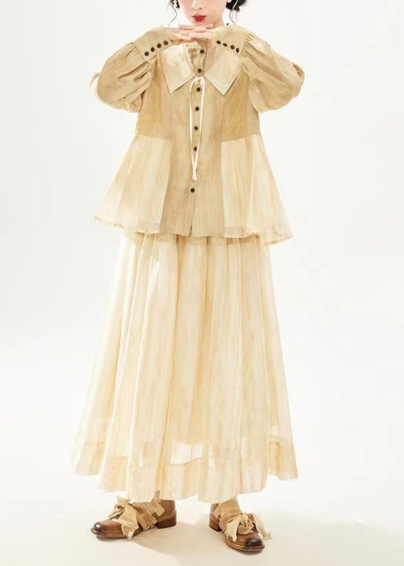 Boutique Stand Collar Tops and Skirts Cotton Two Pieces Set Long Sleeve