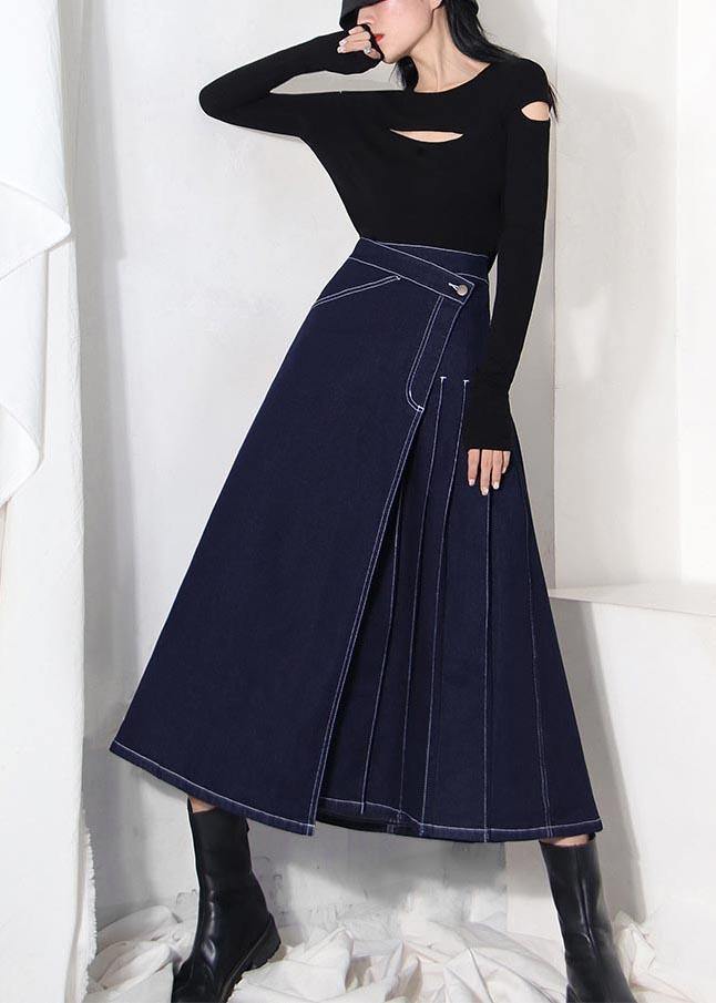 Denim Blue Zippered Asymmetrical Design Summer Skirt