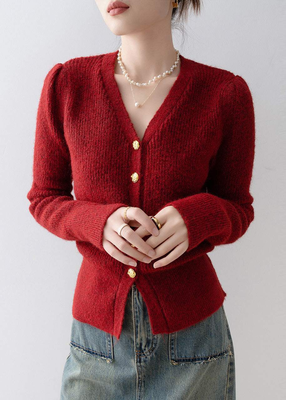 Mulberry V Neck Silm Fit Knit Cardigans Winter