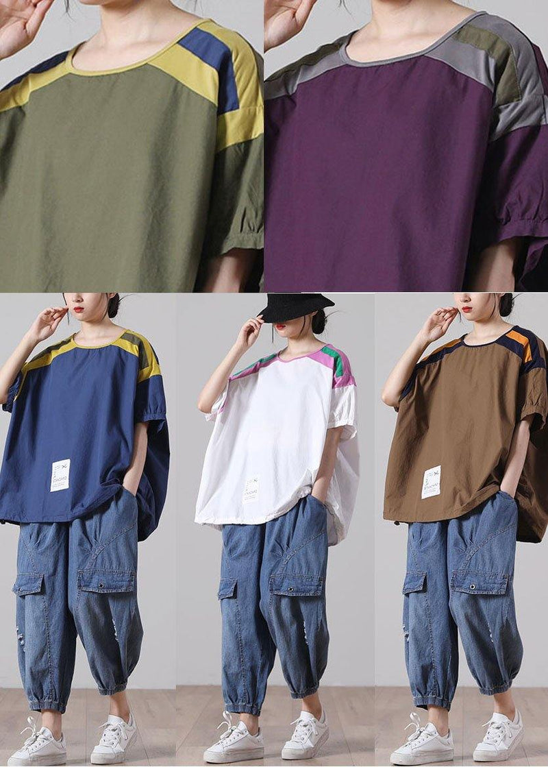 Army Green Cotton Short Sleeve Summer Top