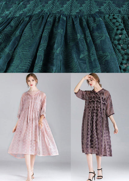 Style Pink Tie Hollow Out Spring Half Sleeve Two Piece Set Clothing