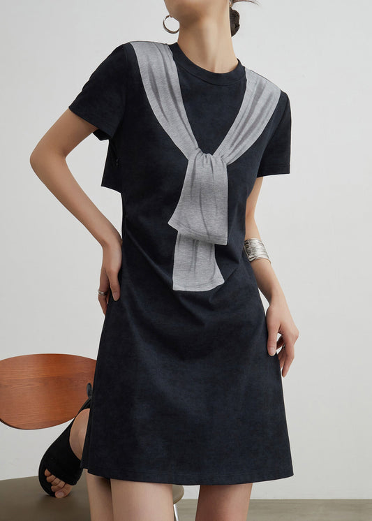 Black Print Hollow Out Cotton T Shirt Dresses Summer
