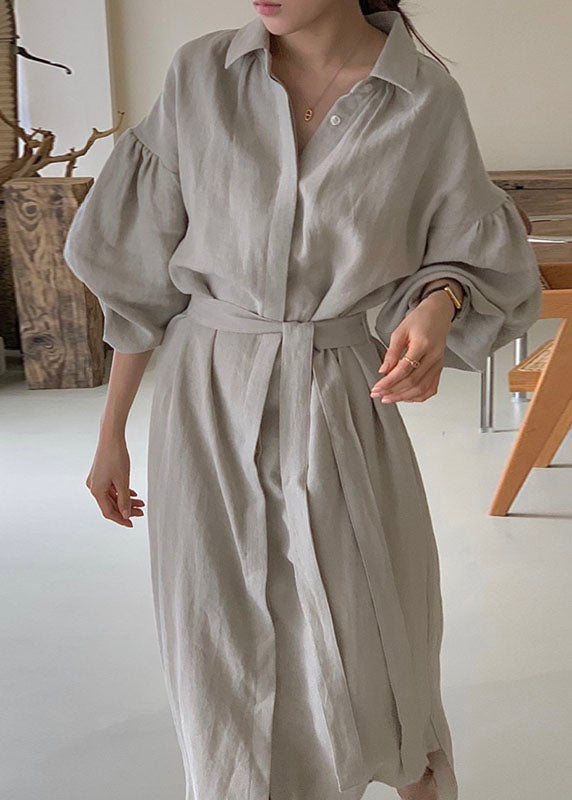 Unique Light Grey Peter Pan Collar Side Open Shirts Dress Spring