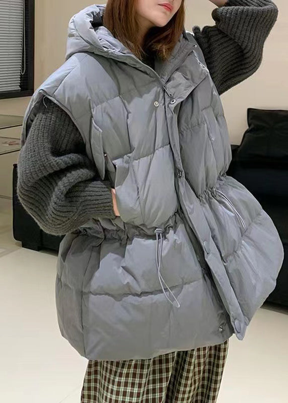 Purple Zip Up Drawstring Duck Down Hooded Vest Sleeveless