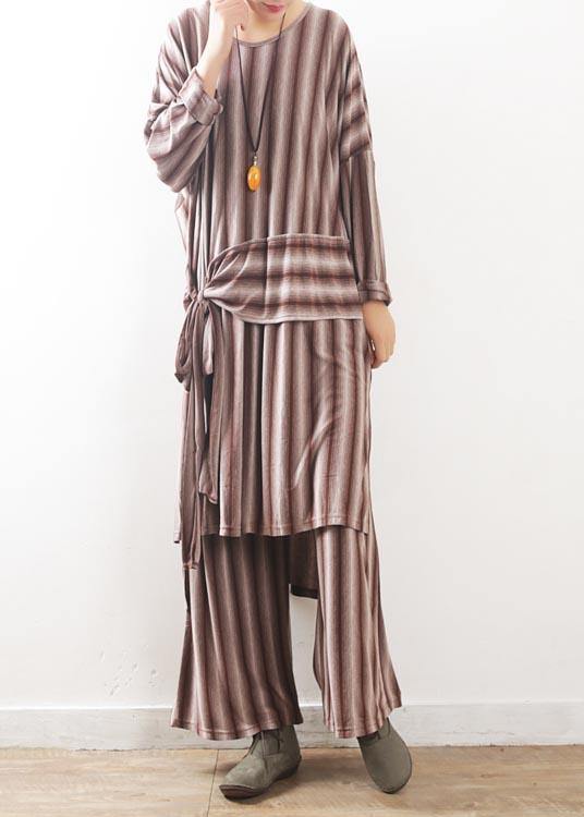 Modern Red Striped Cotton Asymmetrical Design Summer Two Pieces Set