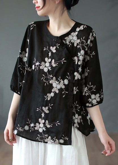 Vintageyellow Polka Dots Asymmetrical Button Patchwork Linen Shirt Summer