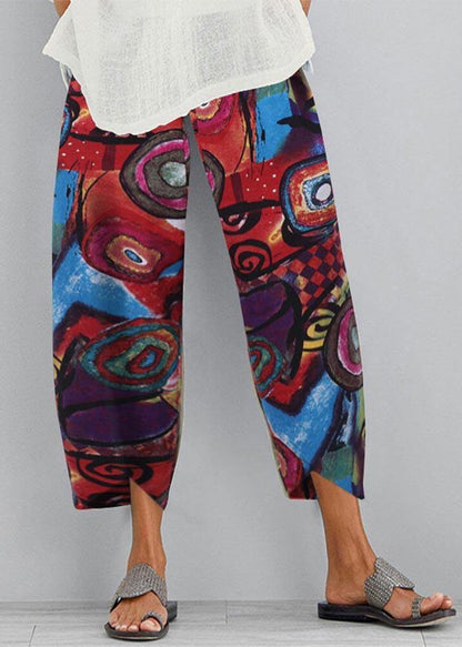 Cotton Hemp Printed Elastic Large Size Capris