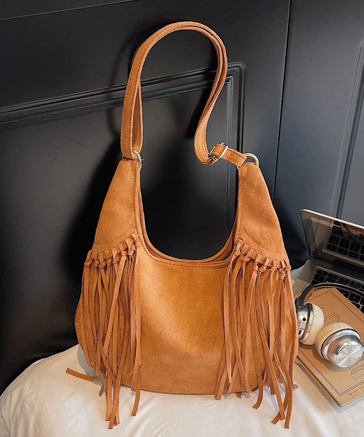 Tasseled Durable Suede Velour Messenger Bag