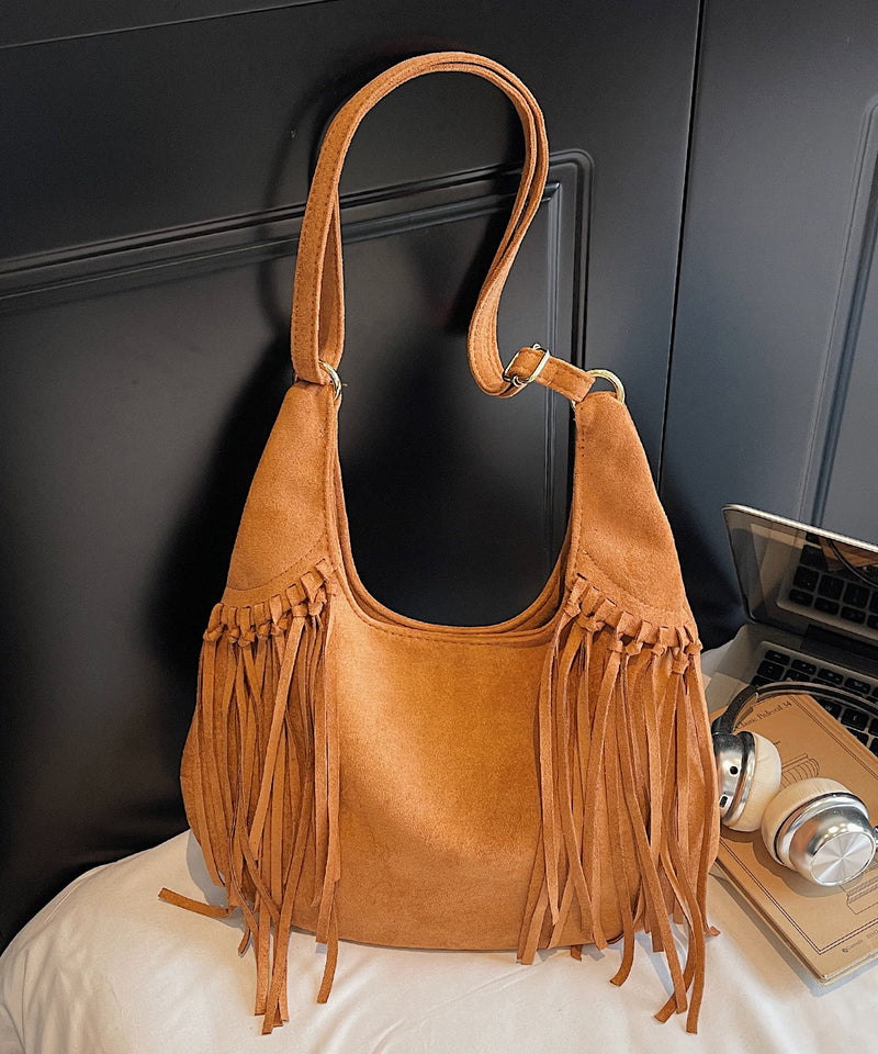 Tasseled Durable Suede Velour Messenger Bag