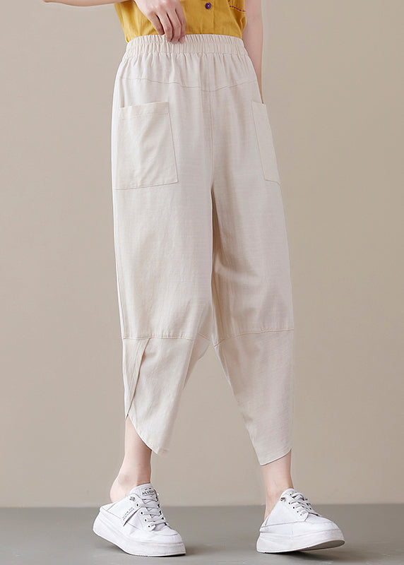 Beige Loose Pants Asymmetrical Design Spring