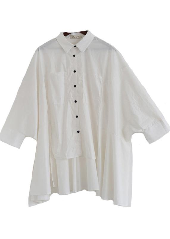 Modern White Peter Pan Collar Asymmetrical Design Cotton Spring Shirts