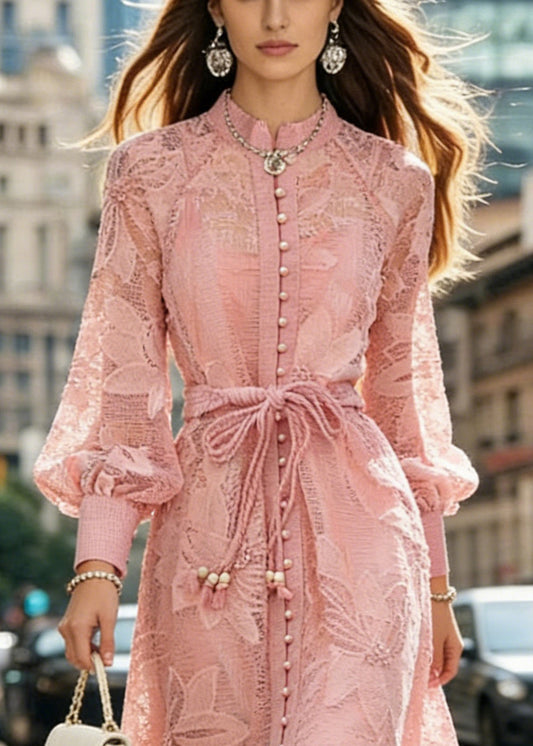 Italian Pink Patchwork Long Dresses Spring