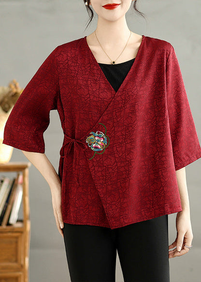 Mulberry Embroidered Silk Shirt Half Sleeve