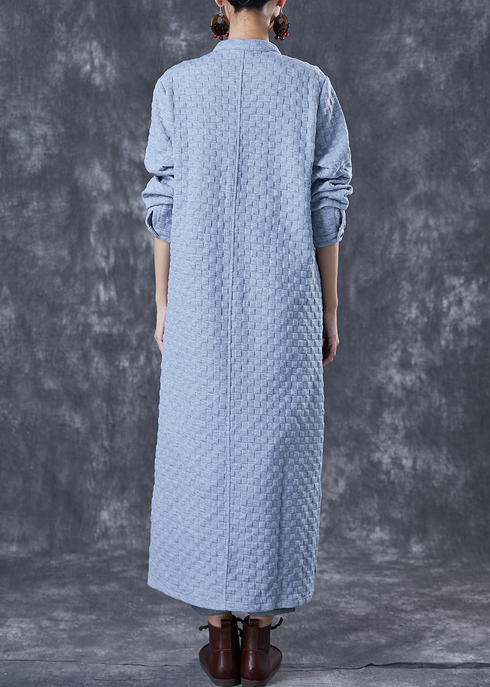 Blue Grey Chinese Button Cotton Trench Coats Fall