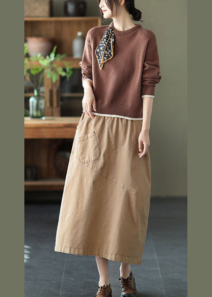 Chocolate O-neck Loose Fall Sweater