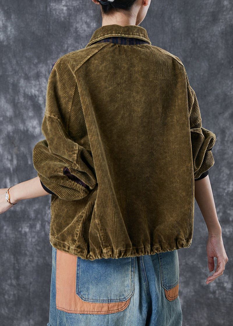 Green Oversized Patchwork Corduroy Sweatshirts Top Spring