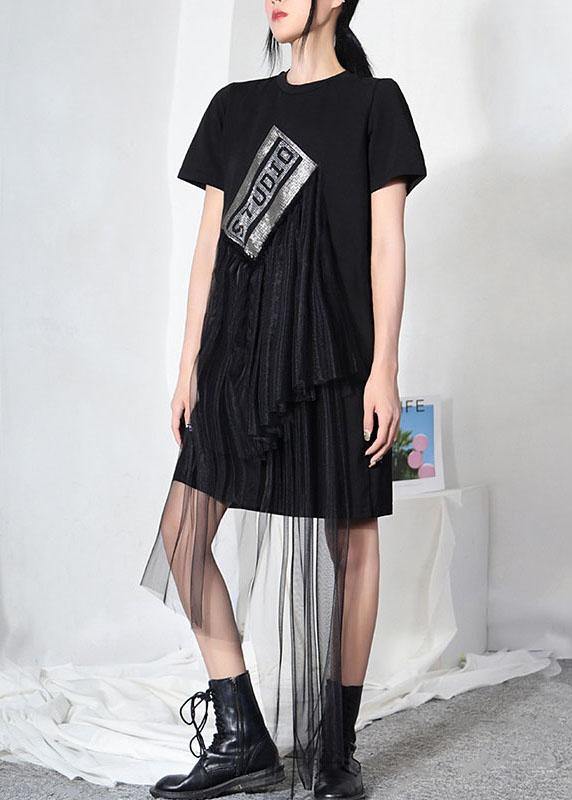 Black Hot Drilling Patchwork Tulle Mini Dresses Summer