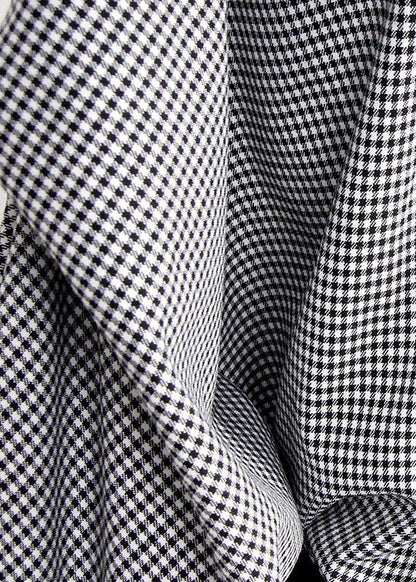 Plaid V Neck Asymmetrical Designlong Sleeve Dress + Black Straight Skirt Two Pieces Set