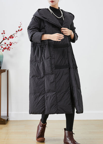 Black Oversized Patchwork Duck Down Jacket in Winter