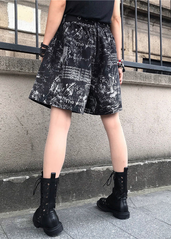 Print Patchwork High Waist Sashes Denim Shorts Spring