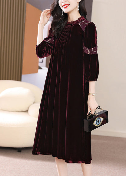 Rose Hollow Out Lace Patchwork Silk Velour Dress Bracelet Sleeve