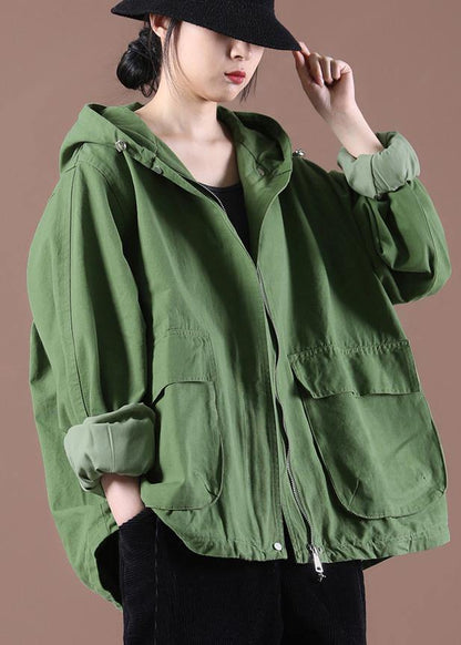 Green Pockets Hoodie Coat Spring